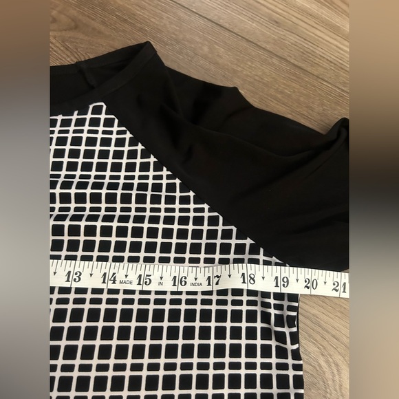 Van Heusen Black White Grid Print Raglan Sleeve Top Medium - Picture 5 of 6